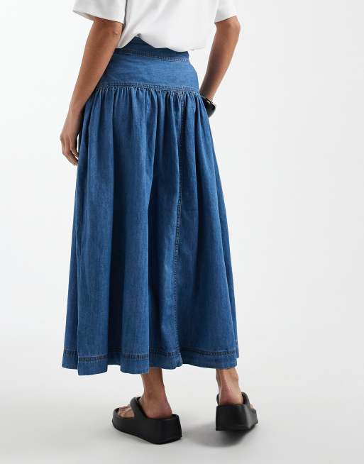 Falda vaquera larga azul medio con cintura baja de ONLY Petite, 4 de 5
