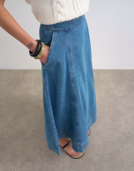 Falda vaquera larga azul medio de corte amplio de Topshop, 4 de 5
