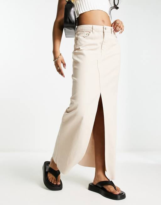 Falda vaquera larga color topo ligera con abertura en la parte delantera de ASOS DESIGN 