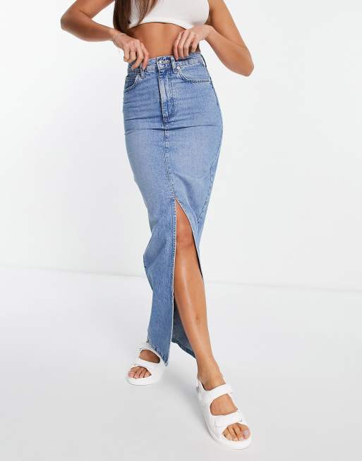 Falda vaquera larga con lavado medio estilo años 90 de ASOS DESIGN Tall, 4 de 4