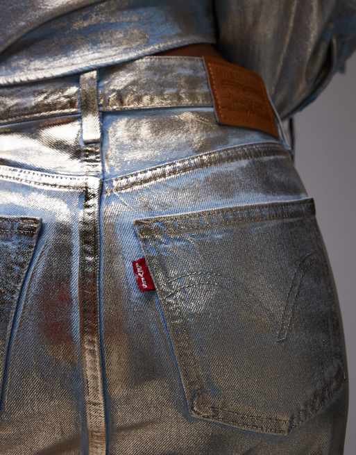 Falda vaquera larga dorado metalizado de corte recto de Levi's, 2 de 5