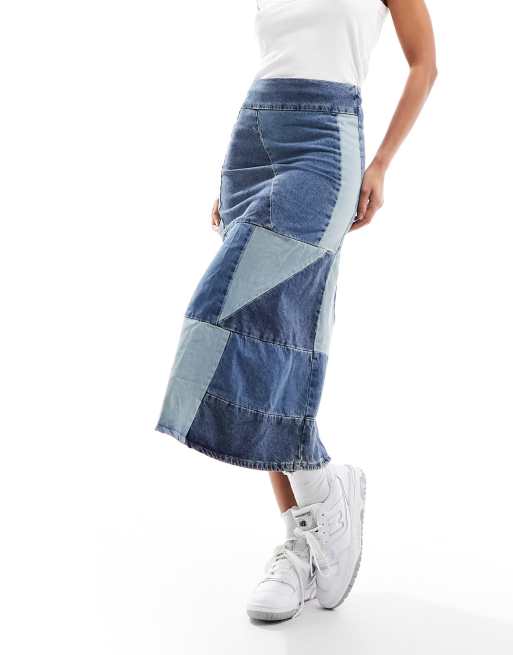 Falda vaquera midi azul con diseño tipo patchwork Capsule de Mango