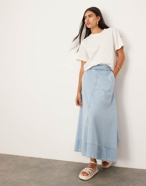 Falda vaquera midi azul descolorido de corte amplio de ASOS EDITION