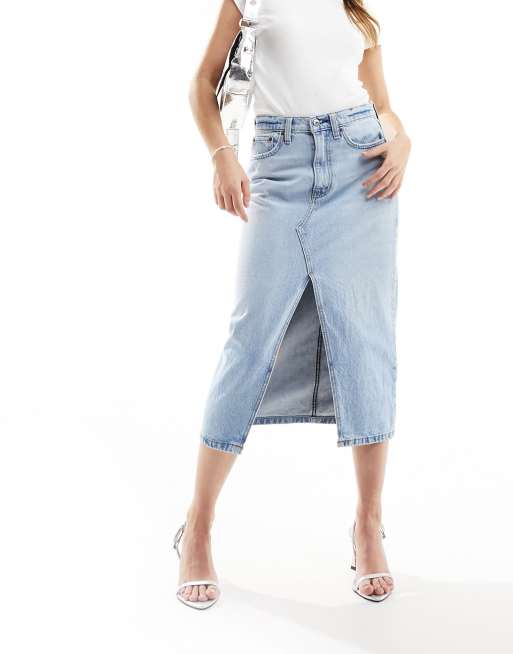 Falda vaquera midi azul medio con abertura delantera de Abercrombie & Fitch