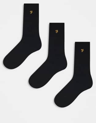 Farah 3-pack Athletic Logo Socks In Black