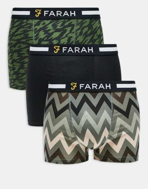 Farah 3 pack boxers in black and green all over print