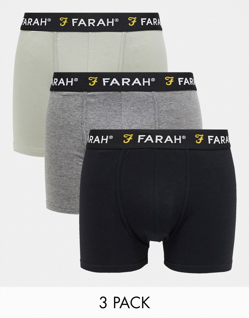 Farah 3 Pack Boxers In Black, Khaki And Gray