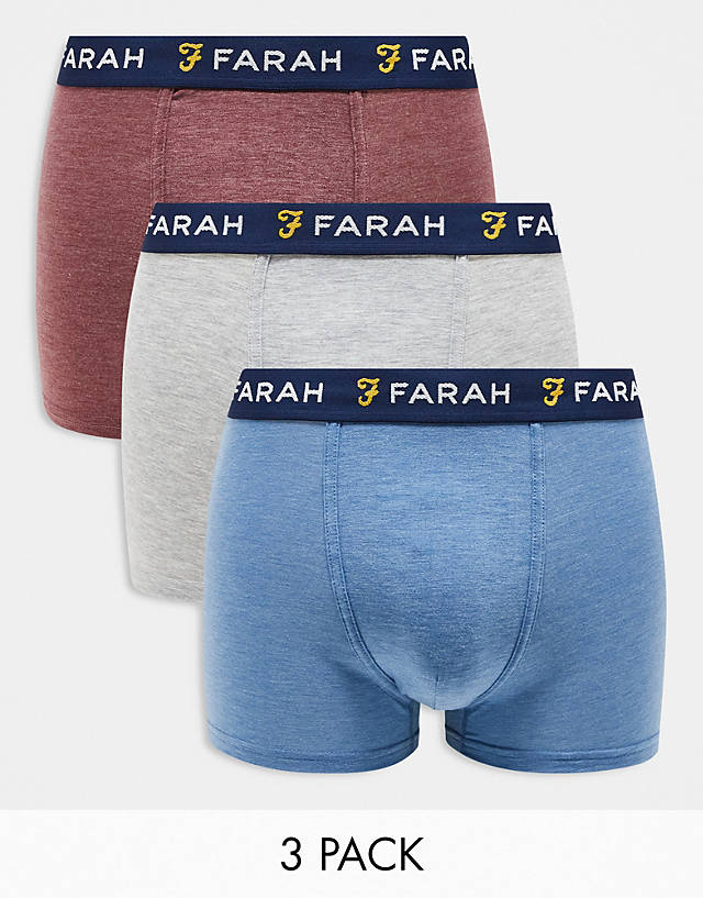 Farah - 3 pack boxers in denim, grey and burgundy marl