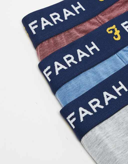 Farah 3 pack boxers in denim, grey and burgundy marl