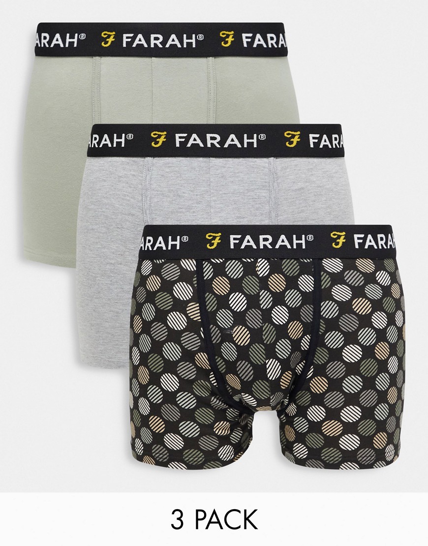 Farah 3 Pack Boxers In Khaki And Gray-green In Multi