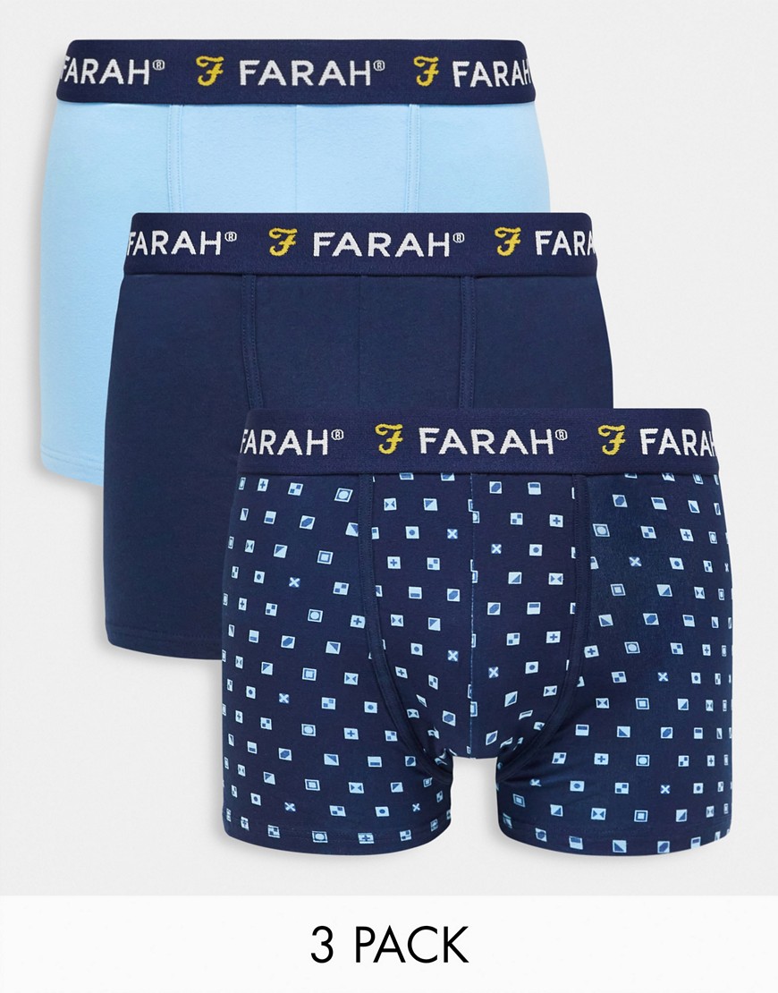Farah 3 Pack Boxers In Navy And Light Blue