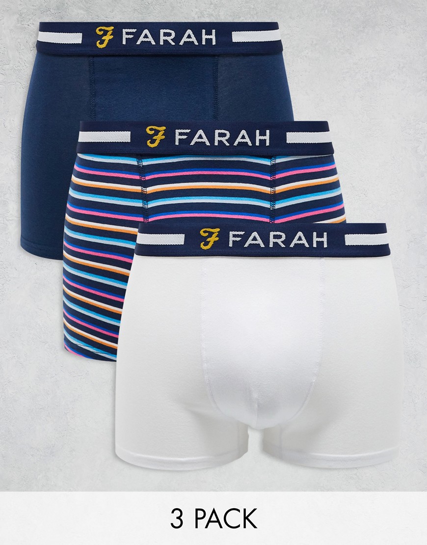 Farah 3 pack boxers in navy, white and multi stripes