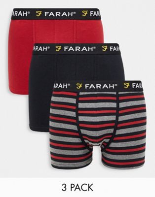 Farah 3 pack boxers in red and charcoal stripe