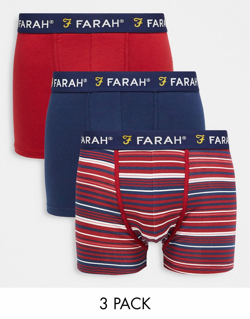 Farah 3 Pack Boxers In Red And Navy Stripe
