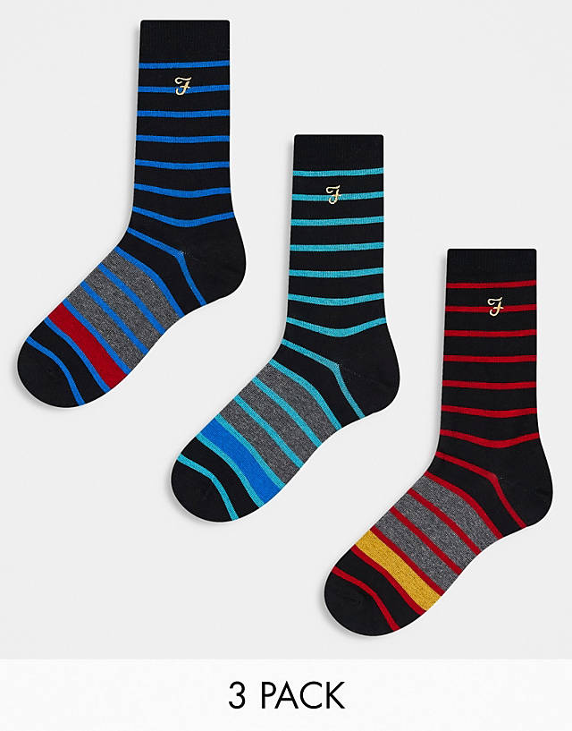 Farah - 3 pack dress socks in multi stripes