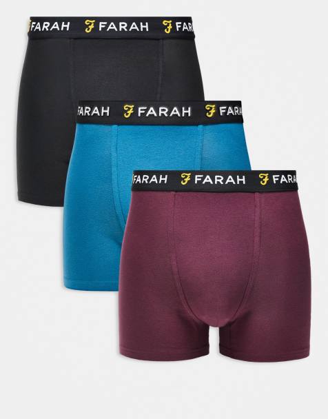 Farah 3-pack jacquard waistband logo boxers in black, burgundy and blue - view 1