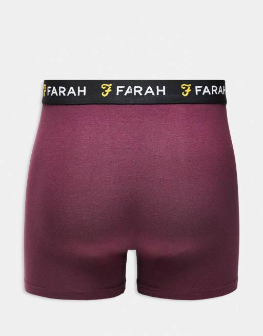 Farah 3-pack jacquard waistband logo boxers in black, burgundy and blue, 2 of 3