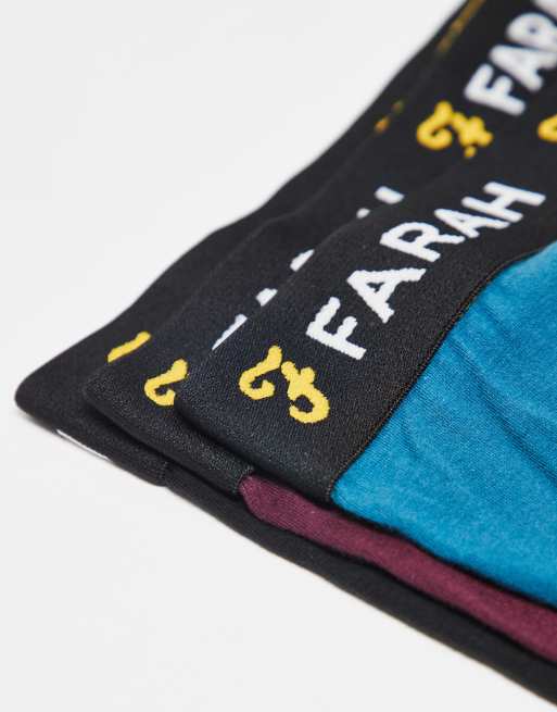 Farah 3-pack jacquard waistband logo boxers in black, burgundy and blue, 3 of 3