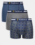 [Farah] Farah 3 pack jacquard waistband logo boxers in navy, charcoal and stripe-Multi S MULTI