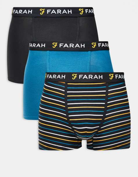 Farah 3-pack jacquard waistband logo boxers in stripe, black and blue - view 1