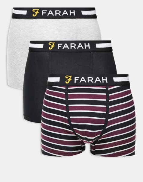 Farah 3-pack jacquard waistband logo boxers in stripe, gray and black - view 1