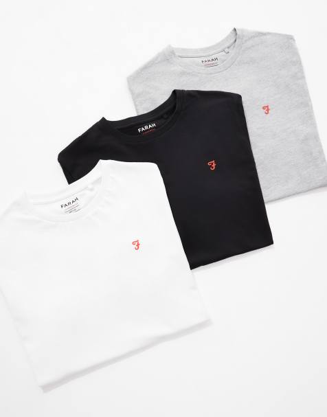 Farah 3-pack logo t-shirts in black, grey and white - view 1