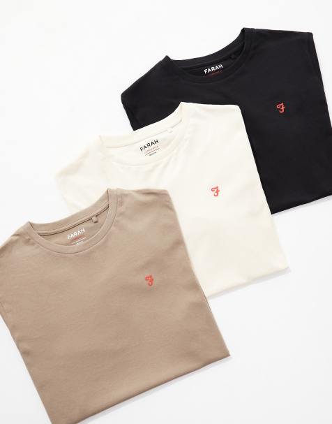 Farah 3-pack logo t-shirts in cream, beige and black - view 1