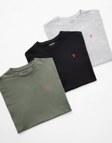 Farah 3-pack logo t-shirts in green, grey and black - view 1