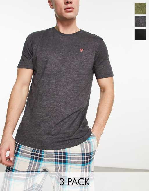 Farah 3 pack lounge t shirts in black, khaki and grey marl