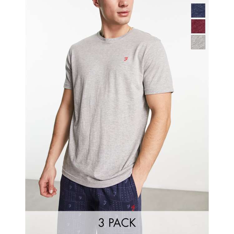 Farah 3 pack lounge t shirts in navy marl burgundy marl and grey