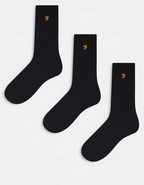 Farah 3-pack sports logo socks in black - view 1