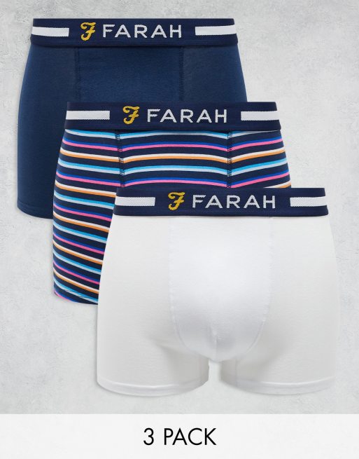 Farah – 3er-Set Boxershorts in Marineblau, Weiß und Mehrfarbig gestreift