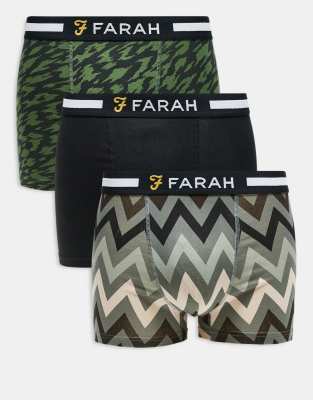 Farah 3pack boxers in black and green all over print