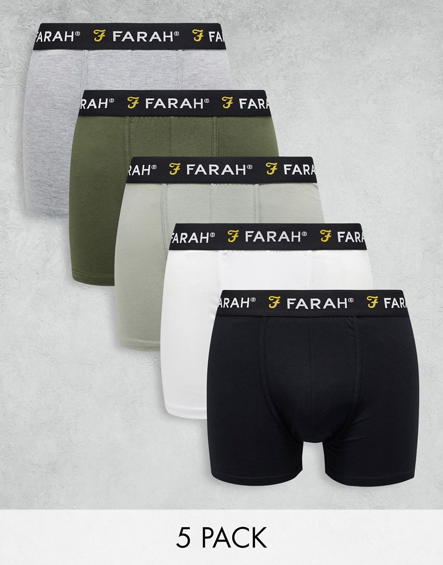 Farah 5 pack boxers in black grey and khaki-Green