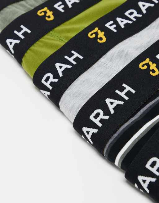 Farah 5 pack boxers in black, khaki marl, grey marl, moss green and multi stripe, 4 of 4
