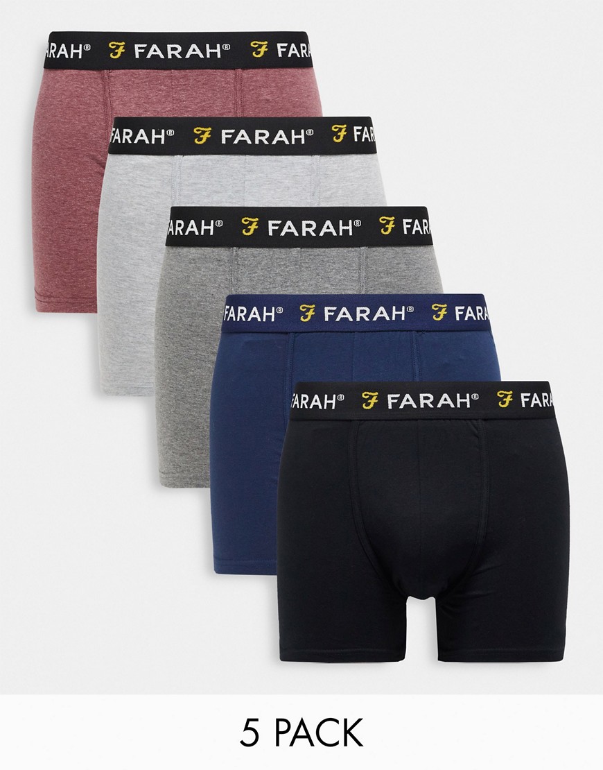 Farah 5 Pack Boxers In Black Navy And Burgundy-red