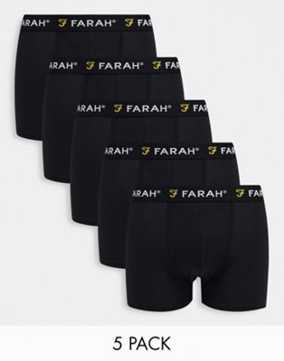 Farah 5 pack boxers with black logo waist in black