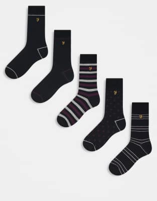 Farah 5-pack Dress Logo Socks In Black