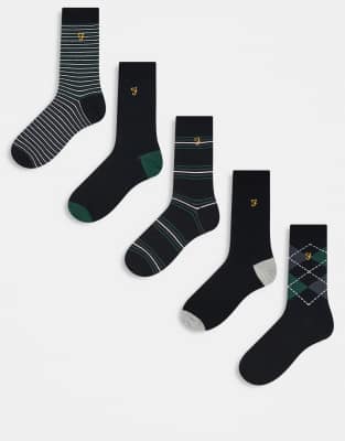 Farah 5-pack Logo Dress Socks In Black