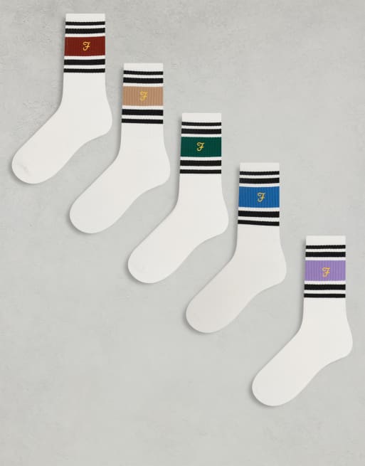 Farah 5 pack socks in white with banding