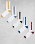 [Farah] Farah 5 pack sports logo socks in multi colourblock white One Size WHITE