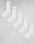 [Farah] Farah 5 pack sports logo socks in white One Size WHITE