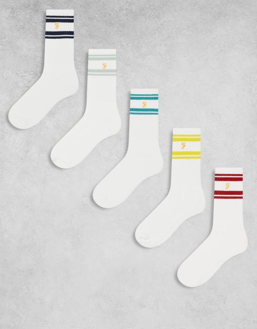 Farah 5 pack tennis socks in white