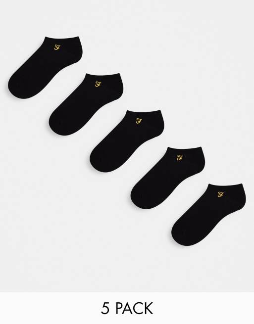  Farah 5 pack trainer socks in black 