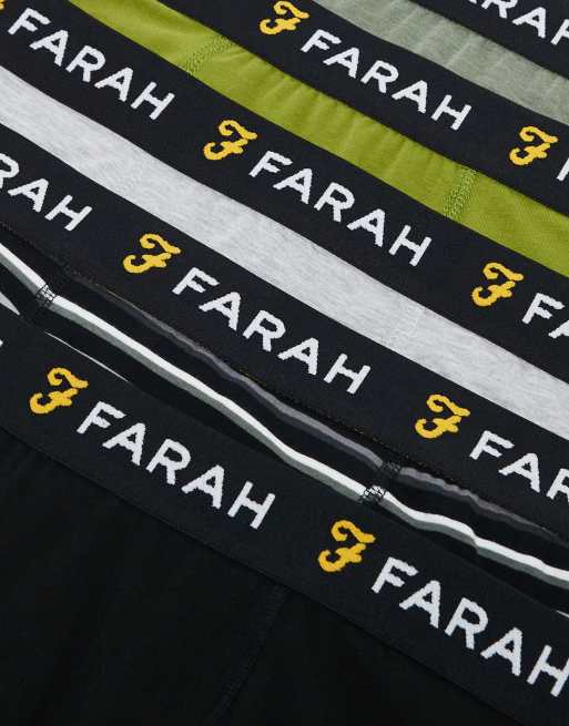 Farah – 5er-Pack Boxershorts in Schwarz, Khaki meliert, Grau meliert, Moosgrün und Bunt gestreift, 3 von 4