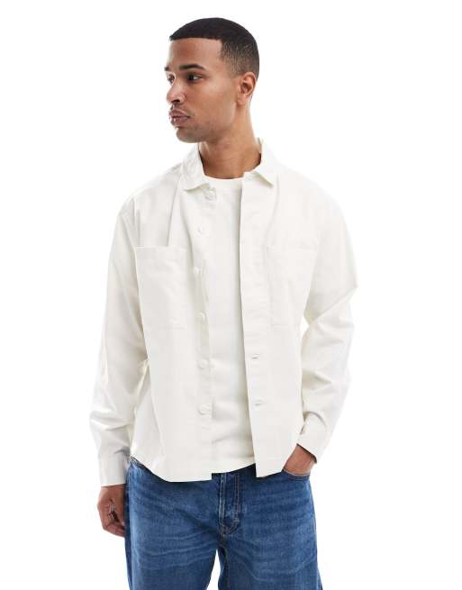 Farah Aiden long sleeve overshirt in beige