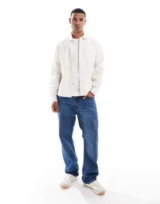 Farah Aiden Long Sleeve Overshirt In White