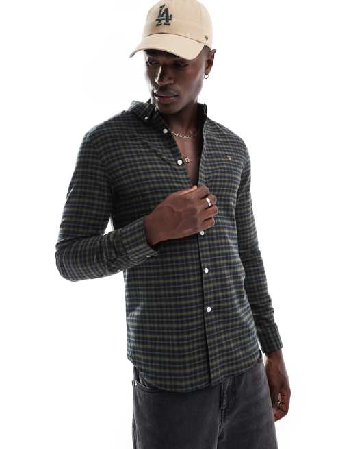 Farah Alban long sleeve check shirt in navy