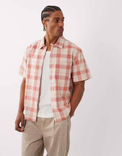 Farah Alden short sleeve plaid logo shirt in red/white, 4 of 5