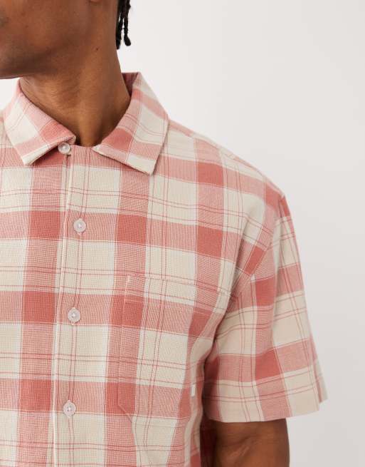 Farah Alden short sleeve plaid logo shirt in red/white, 5 of 5